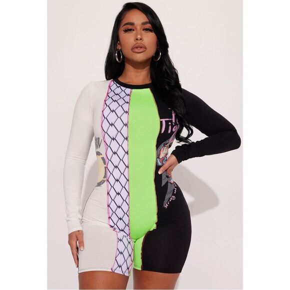 FASHION NOVA NWT Long Sleeve Mixed Prints Romper XL - Picture 3 of 8